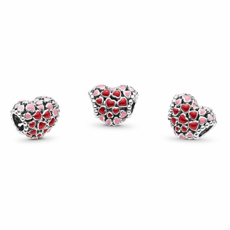 Pandora Red & Pink Hearts Charm - Sterling Silver/Enamel/Pink - Canada | WN9229DY